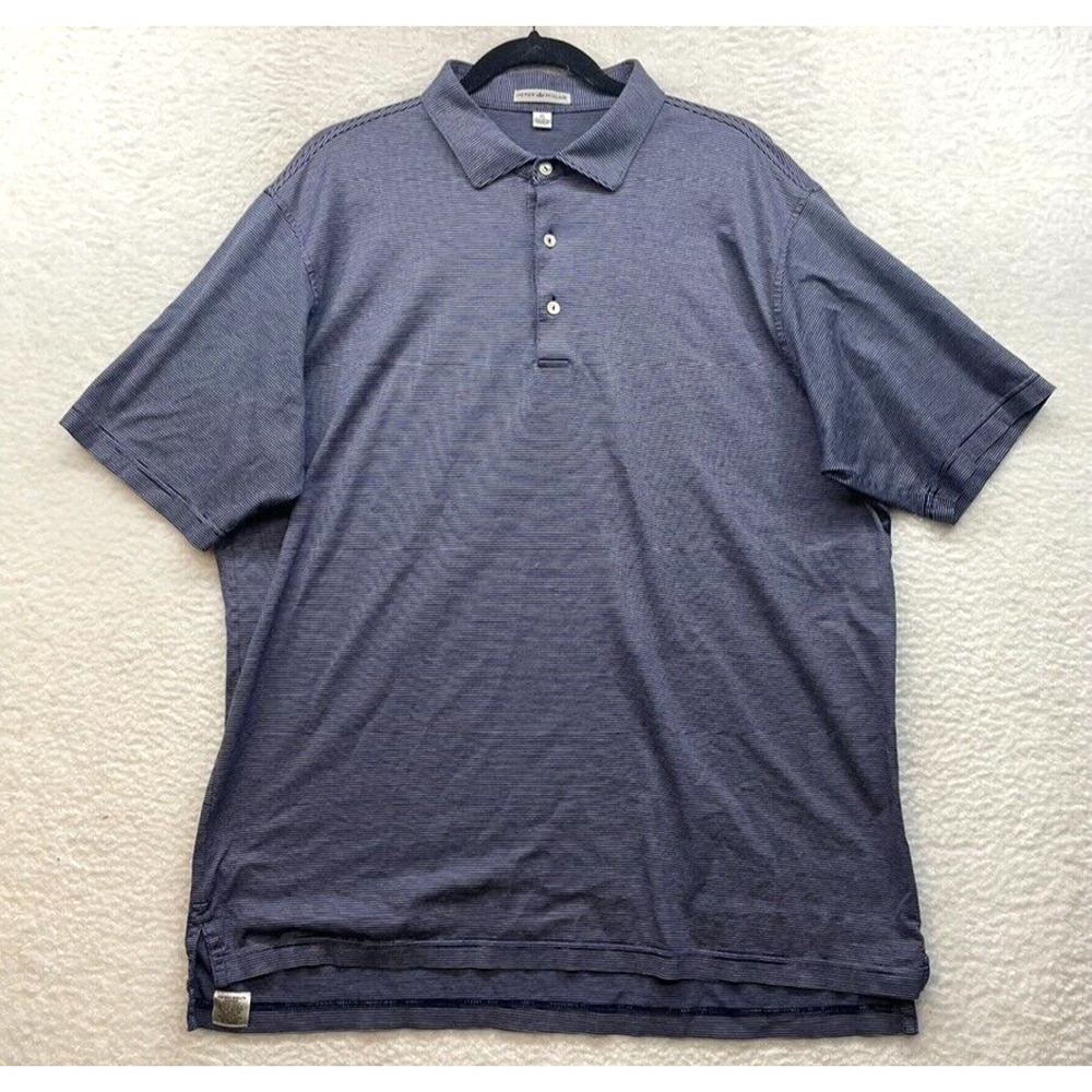 Peter Millar Shirt Mens Extra Large Blue Striped Polo Golf Crown Preppy Casual